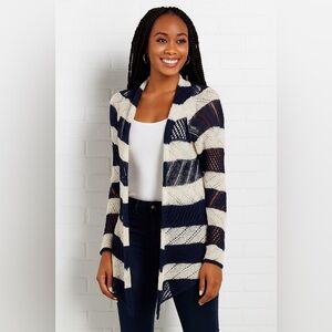 Lauren Ralph Lauren Navy and Cream Women's Linen Blend Knit
